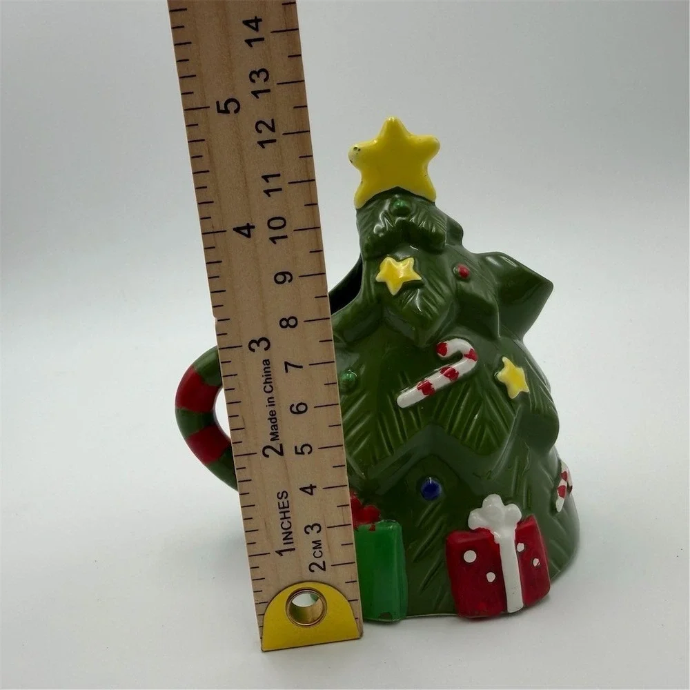 Unbranded Christmas Tree Teapot Ornament Green Candy Canes Star Presents‎ No